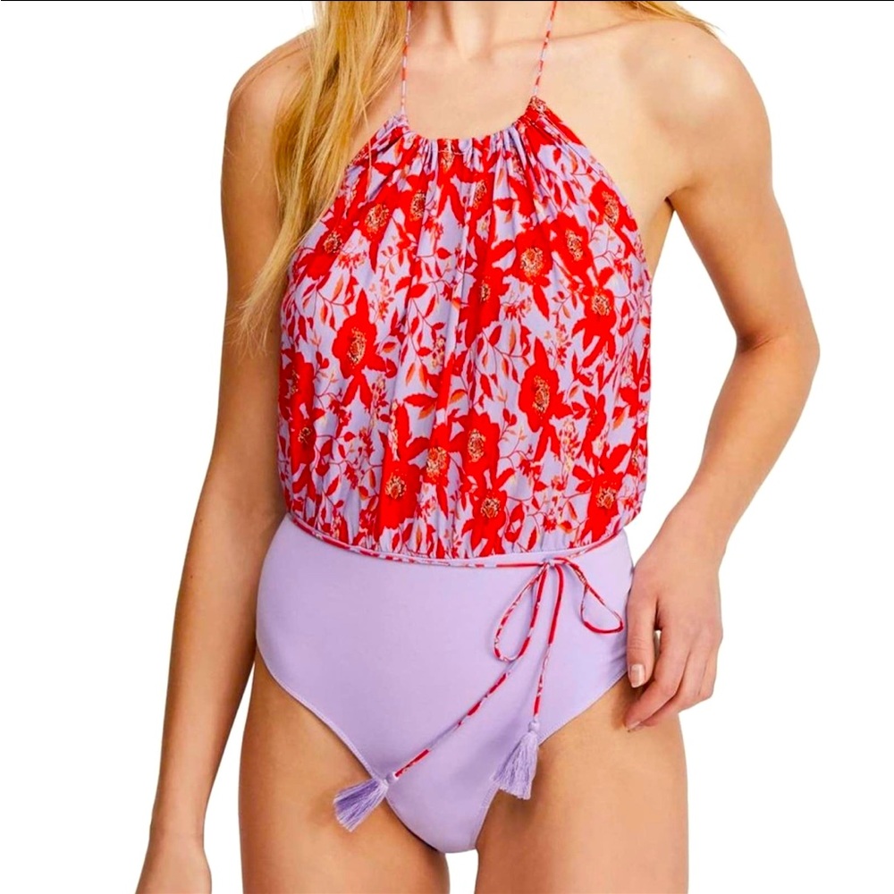 Free People Women’s Purple & Red Liza Halter Bodysuit, size NWT